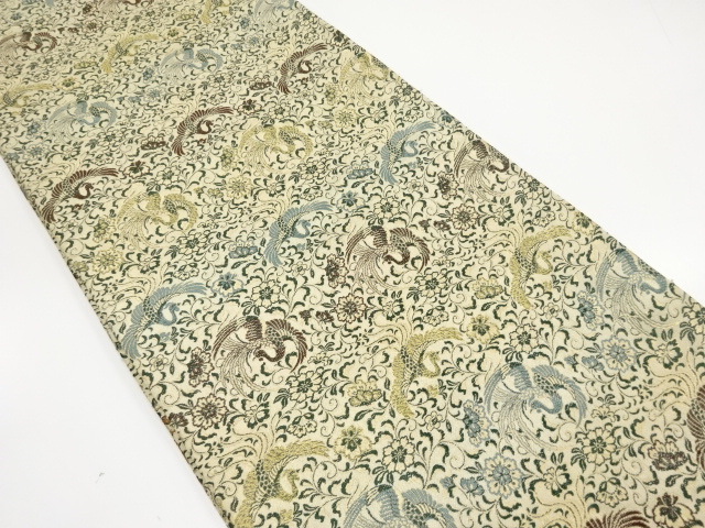 アンティーク　鳳凰に花唐草模様織出し丸帯（材料）